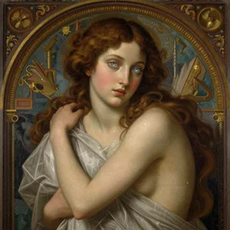 the embrace of the young muse and machine, piercing gaze, glowing eyes, elegant, striking composition, highly  detailed ornate sci fi background,mural in the style of sandro botticelli, caravaggio, albrecth durer, 8k