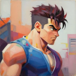 greg manchess portrait painting of guile from street fighter as overwatch character, medium shot, asymmetrical, profile picture, organic painting, sunny day, matte painting, bold shapes, hard edges, street art, trending on artstation, by phil hale and gil elvgren and gerald brom