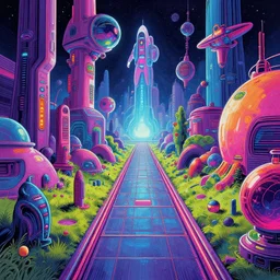 A path to another world in the space age, highly detail, digital art, trending on artstation, by guasch studio vibrant