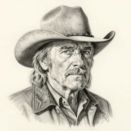a portrait of willie nelson, pencil drawing