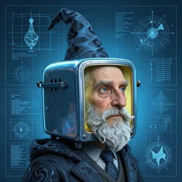 portrait of toasterhead wizard , in the style of Greg Broadmore and Arthur Rackham,trending on artstation, light lighting side view,digital art,surrealism ,macro,blueprint ,vaporwave ,