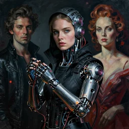 shannyn sossamon as a cyberpunk hacker, wires cybernetic implants, in the style of adrian ghenie, esao andrews, jenny saville, surrealism, dark art by james jean, takato yamamoto