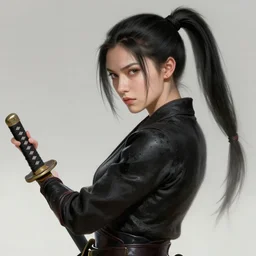 bjork holding a katana, ponytail, highly detailed, digital painting, artstation, concept art, smooth, sharp focus, kunoichi, illustration