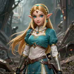 Detailed masterpiece concept art of Princess Zelda in a gritty fantasy world hyperdetailed concept art by Ross Tran and Greg Rutkowski, high quality DnD illustration, trending on ArtStation, all rights reserved Wizards of the Coast. Film grain