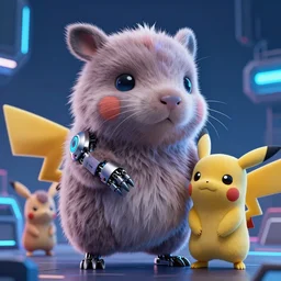 high quality 3 d render cyberpunk very cute fluffy! wombat cyborg, mechanical paw, highly detailed, unreal engine cinematic smooth, in the style of detective pikachu, hannah yata charlie immer, neon blue light, low angle, uhd 8 k, sharp focus