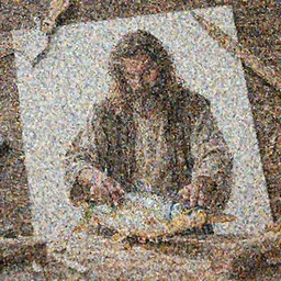 God has a carpenter in the style of Document. Photo.