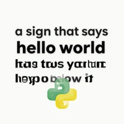 “a sign that says hello world and has the python logo below it”