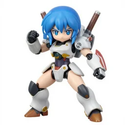 female warrior piloting a mech, symmetrical eyes, blue hair, symmetrical face, full body action pose, gustav klimt, loish, murata range, kawaii