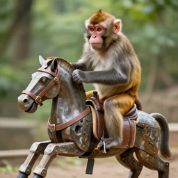 monkey riding a mechanical horse