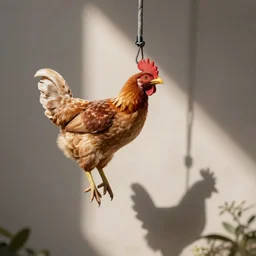 A chicken bungee jumping