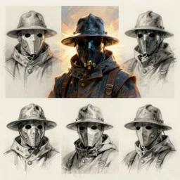 sketches of ghost rider as a plaguesoctor with a brunt plague doctor mask, by concept artists, blunt borders, rule of thirds, whimsical, light and shadow, backlighting