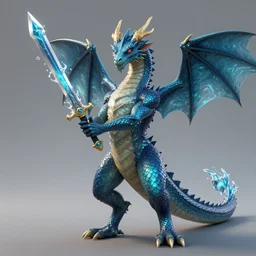 an anthro water dragon holding a water elemental sword in its hands, unreal engine, octane render, 3D