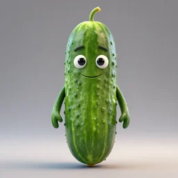 an anthromorphic full body portrait of a cucumber with emma stone face, hyperdetailed, volumetric lightening