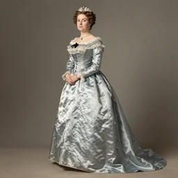 1 9 th century queen dessed in a [ [ [ | very light grayish blue ] ] ] silk dress, illustration by ritkowski
