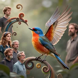 a beautiful amazing art of bird addict out of curl noise splines by tom Haugomat, Serena Malyon, Maxim Shirkov, Alex Pogrebniak and Robin Gundersen, Trending on artstation, featured on Behance, Vision of chaos, octane render.:1