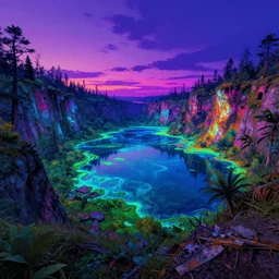 a beautiful detailed render of nature mine urbex abandoned by toyo ito, vaporwave hyperrealism at dusk neon noir fisheye studio ghibli bladerunner 2 0 4 9 landscape thermal imaging tron lake synthwave futuristic sci - fi anime uv light, archdaily, wallpaper, highly detailed, trending on artstation.