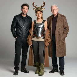 portrait of ariana grande wearing a knitted armored tanktop, skinny pants, army boots, long tailored coat, deerstalker hat and round glasses by james jean, manuel sanjulian, tom bagshaw