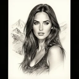 megan fox as beautiful mountains, double exposure effect, medium sized tattoo sketch, amazing detail, trending on pinterest, in the style of alon avissar