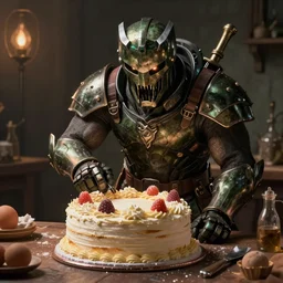 doom guy baking a cake, wholesome, detailed, artstation