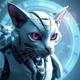 a white cast futuristic biomechanical robotic cat, futuristic digital painting, cyberpunk, 8 k,