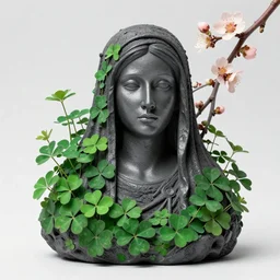 graphite mineral priestess portrait clover overgrowth, peach blossoms, ismail inceoglu, sylvain sarrailh