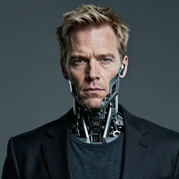 gus fring with half his face mechanized and replaced with robotic parts