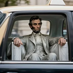 modern color photo of abraham lincoln in a taxi