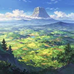 beautiful fantasy landscape in anime aesthetic, atmospheric and colorful