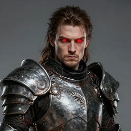 a highly detailed portrait of a man wearing a epic armor with glowing red eyes concept art