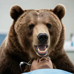 a brown bear in dental treatment