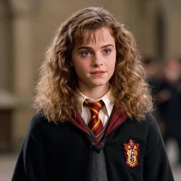 film still Natalie Portman as Hermione Granger wearing hogwarts uniform in Harry Potter movie