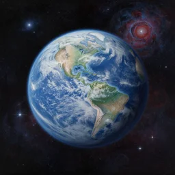 a detailed painting of a marble - like earth - like planet floating in space in a sea of colorful sea of stars, by alena aenami, petros afshar and greg rutkowski trending on artstation, deviantart, planet, clouds, earth, exoplanet, stars, interstellar, hubble