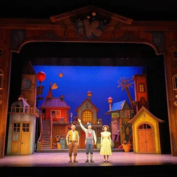 photo of a huge theaterstage, play is porky and bess, 3 actors on stage, 8 k, multicolored, exaggerated detailed, long shot