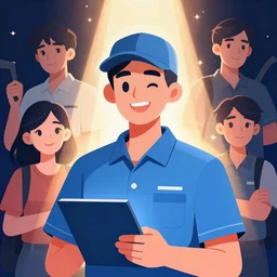 a happy internet repair man, clean cel shaded vector art. shutterstock. behance hd by lois van baarle, artgerm, helen huang, by makoto shinkai and ilya kuvshinov, rossdraws, illustration