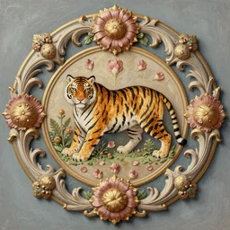 a ultradetailed beautiful painting of a beautiful decorative holy classical ornament, sacred tiger, acanthus scroll, flower petals, by conrad roset, greg rutkowski and makoto shinkai, trending on artstation