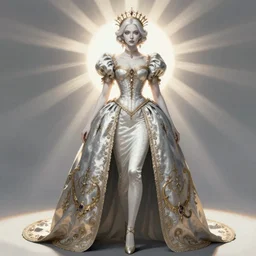 Pre-Raphaelite Ciri from Witcher 3 by Artgerm and Greg Rutkowski, sharp focus, sun rays, full body, wearing haute couture by schiaparelli, intricate, elegant, highly detailed, digital painting, pale