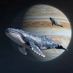 alien whales flying through the skies of jupiter
