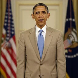 Movie still of Barack Obama in a tan suit