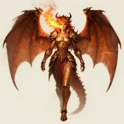 full body portrait of dragon master lady, taned skin, red eyes, wild ginger hair, draconic looking armor, symmetric wings, firebreathing, high fantasy, dnd, d & d, illustration, by artgerm, greg rutkowski, alphonse mucha