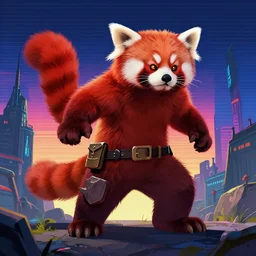 red panda as diablo 3 character, digital illustration portrait design, by android jones and greg rutkowski, retrowave color scheme, detailed, cinematic lighting, wide angle action dynamic portrait