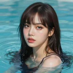 beautiful half body digital painting of lalisa emerging from pool of water with high detail, face, 8 k, stunning detail, photo by artgerm, greg rutkowski and alphonse mucha, unreal engine 5, 4 k uhd
