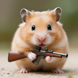 adorable hamster with an adorable tiny rifle