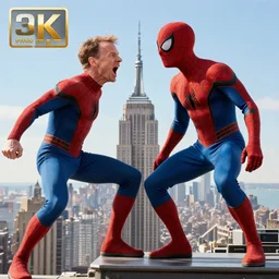 walter white screaming at spider man on top of the empire state building, 4 k, realistic, very detailed