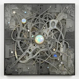 mixed media abstract sculpture created with opal and crystai / phi, highly detailed, intrincate, overcast flat lighting, octane, lumen unreal 5 / in the style of philippe faraut, stanisław szukalski, beksinsky and gustave dore
