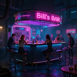 photo environement cyberpunk bill's bar : 4, 4 k rtx hdr volume light concept studio matte painting environement digital illustration style cyberpunk 2 0 7 7 artstation artur tarnowski, mihai muscan, marcin tomalak, marta leydy, marcin stepien, charlotte hughes, zuzanna dabrowa neon bioluminiscence