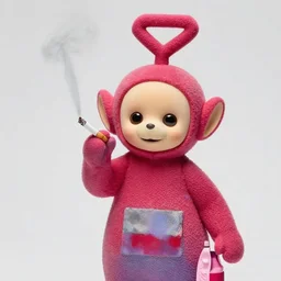 a teletubbie smoking a cigarette