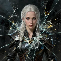 shattered glass stylized portrait of ciri, cracked obsidian geometric fantasy art, splattering black gold iridescent bubbly underwater scenery, greg rutkowski, loish, rhads, makoto shinkai, lois van baarle, ilya kuvshinov