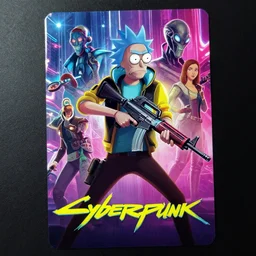 cyberpunk rick sanchez holding an alien assault rifle, dynamic pose, front view, neon lights, lens flare, dim light, front game card, video game, dark, intricate, highly detailed, smooth, artstation, digital illustration by ruan jia and mandy jurgens and artgerm and wayne barlowe and greg rutkowski and zdislav beksinski