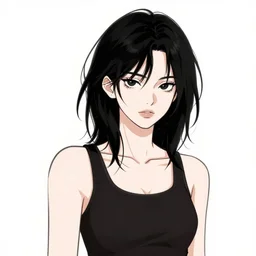 character portrait of a cool girl with messy black hair, wearing a tanktop, lesbian, highly detailed, stylized, medium shot, vector line art, clean cel shaded vector art, by ross tron, lois van baarle, artgerm, helen huang, makoto shinkai, ilya kuvshinov, rossdraws