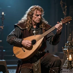 detailed photo of a Half-orc bard portrayed by Gary Busey playing a lute to cast a spell, 8k,by Tristan Eaton, Stanley Artgermm, Tom Bagshaw, Greg Rutkowski, Carne Griffiths, trending on DeviantArt, face enhance, hyper detailed ,full of color, dramatic lightning, epic stance